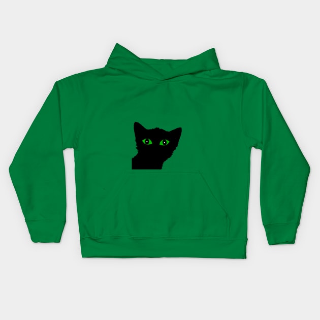 BLACK CAT WITH GREEN EYES Kids Hoodie by Scarebaby